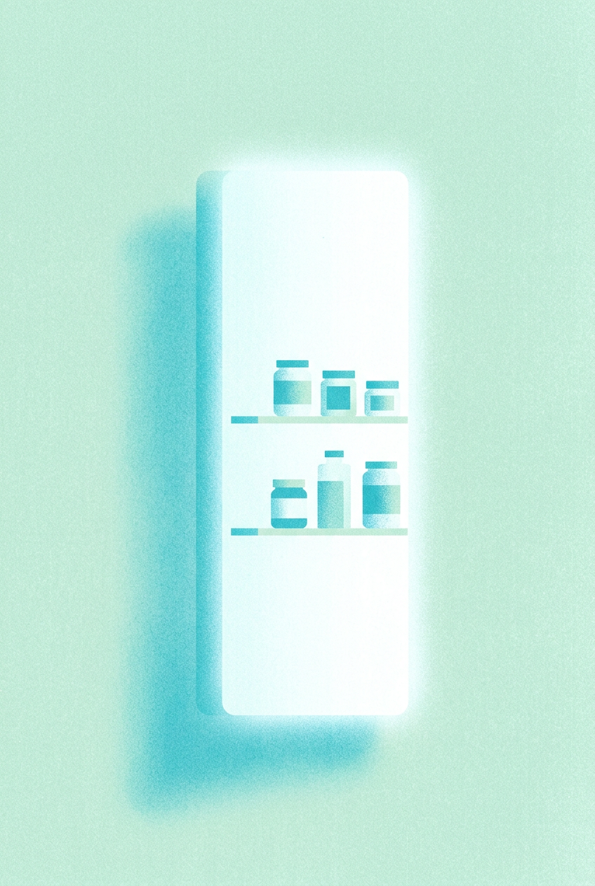Sample poster: a cool light glowing in a mint kitchen